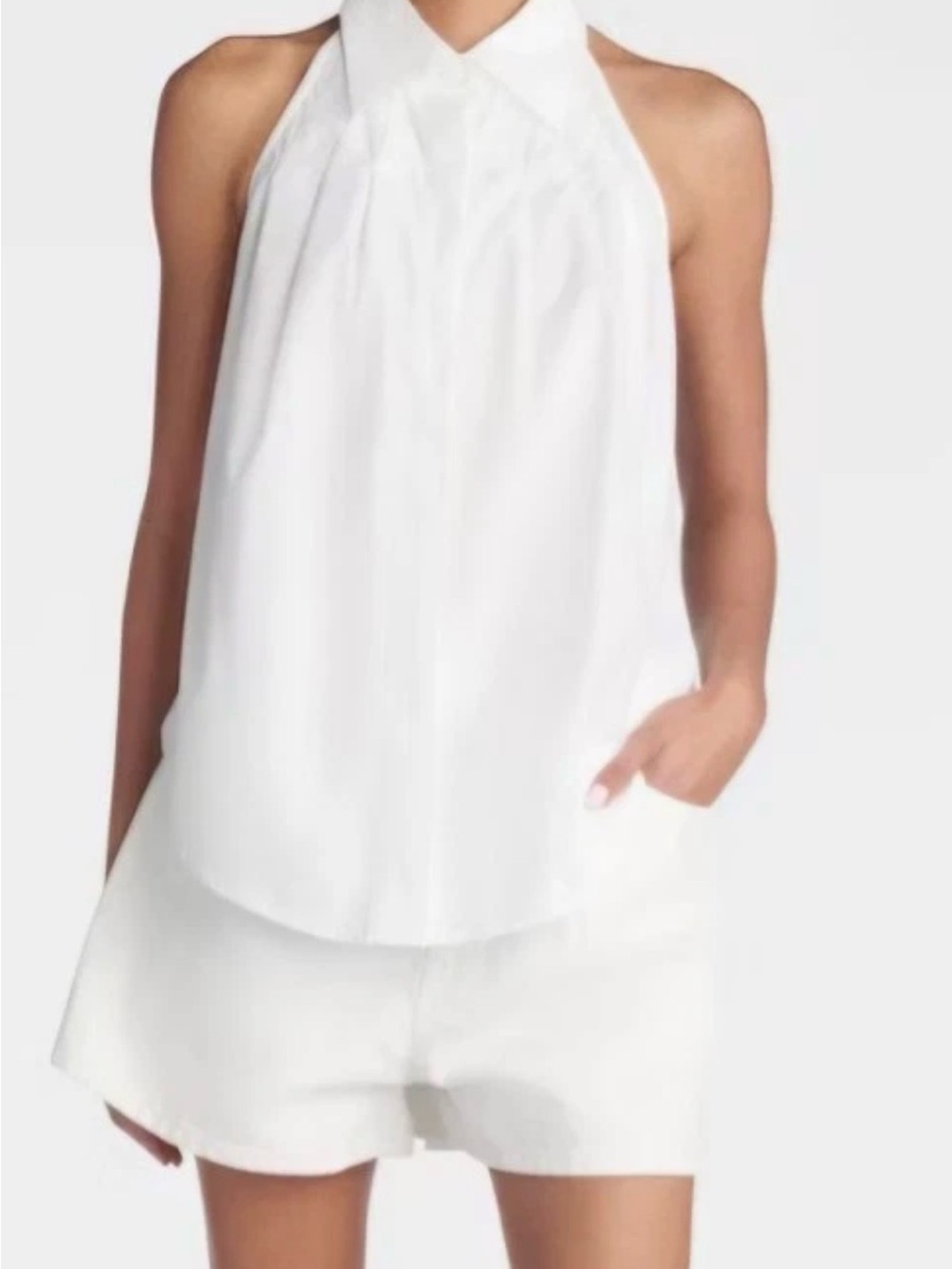 Size Medium KBB by KAHLANA Women's 'The Collared Halter Top' - White